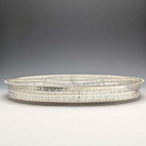 英國復古鍍銀畫廊托盤帶玻璃內膽寬度 31 厘米 1717 克